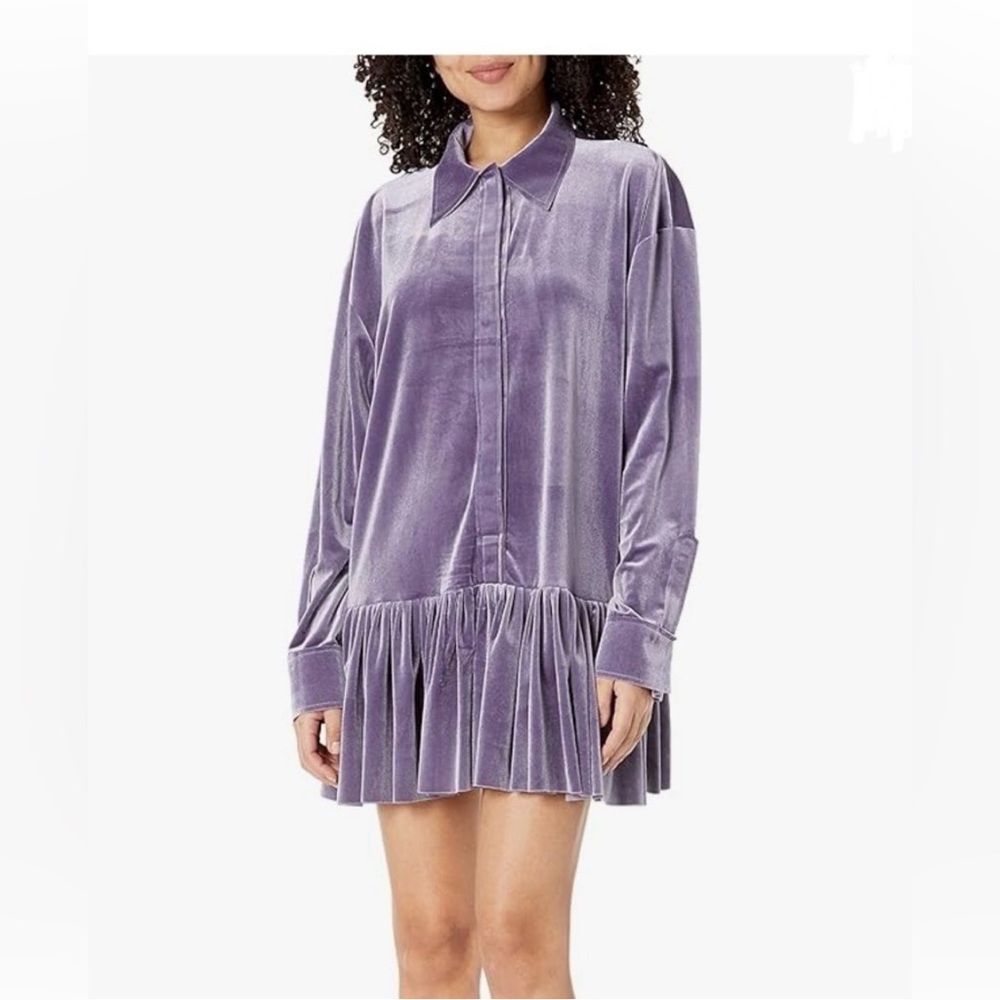Norma Kamali NWOT Vintage Purple Velvet Mini Dress w/ Pleated Skirt, Adorable! L